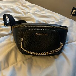 Michael Kors Black Belt Bag with Gold Accents